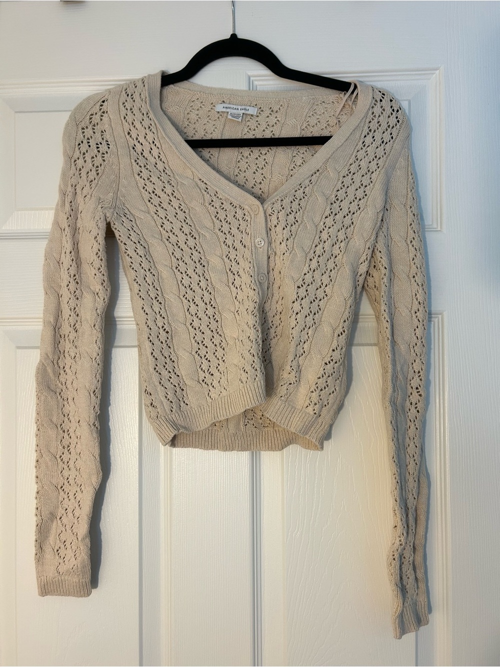 American Eagle Outfitters Cream Openwork Cable V-Neck Cardigan